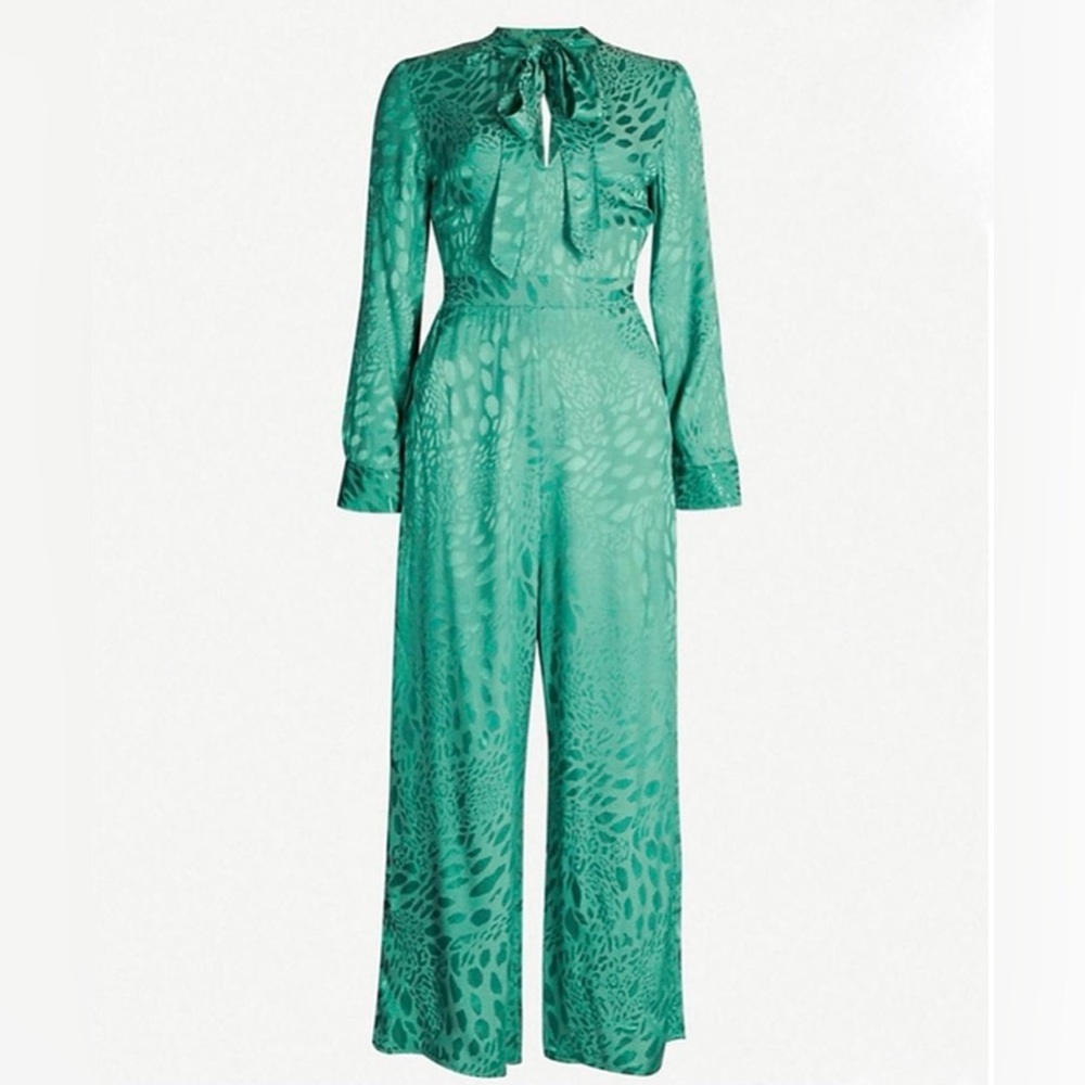 Topshop Emerald Green Statement Wide-Leg Jumpsuit – Tie Neck – Size 6 - Picture 2 of 15